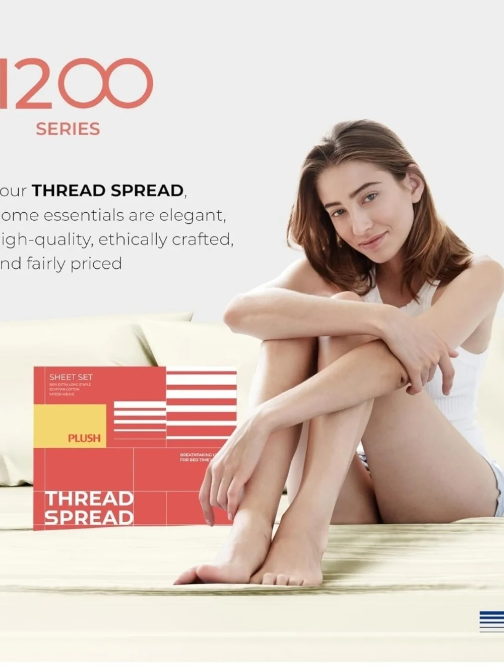 Thread Spread 100% Egyptian Cotton California King Sheet Set Ivory 1200 TC 4 Pc